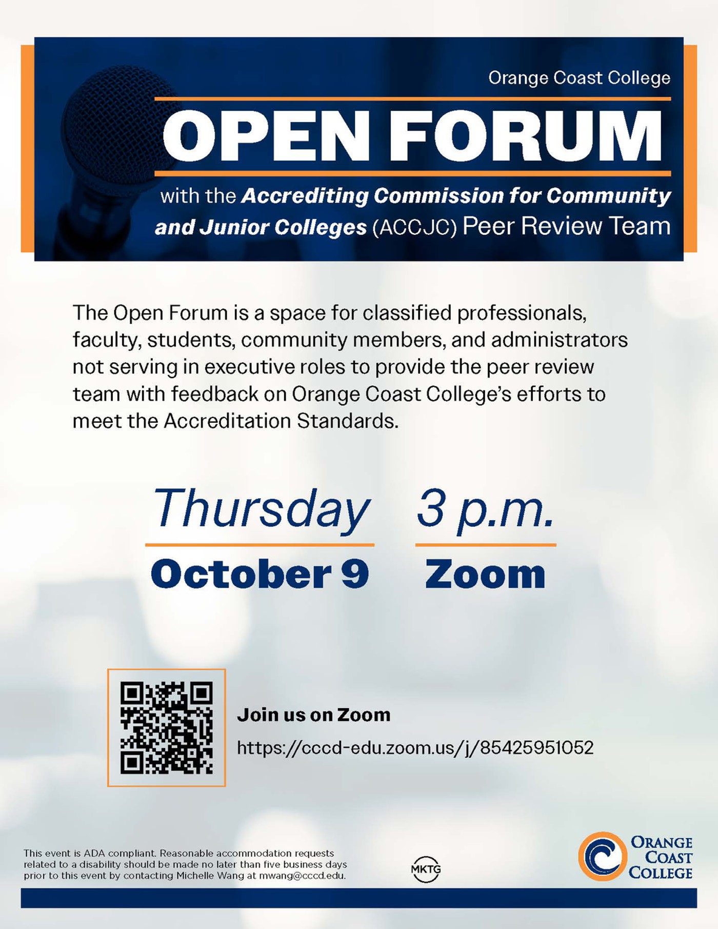 Flyer displaying details of the Open Forum event