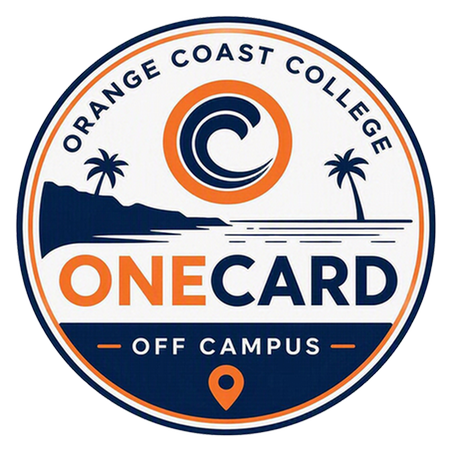 Icon of a beach with palm trees. Text:OCC Onecard off-campus