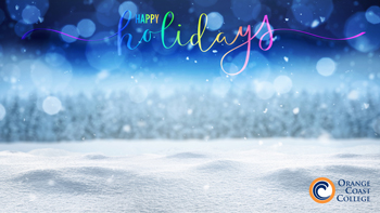 Happy Holiday with background of snow falling onto the ground