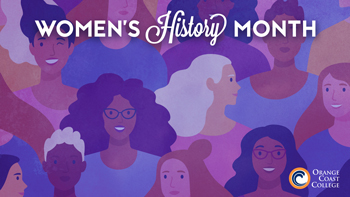 Women's History Month with background of crowd of women.