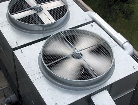 Two HVAC systems with fans located outside