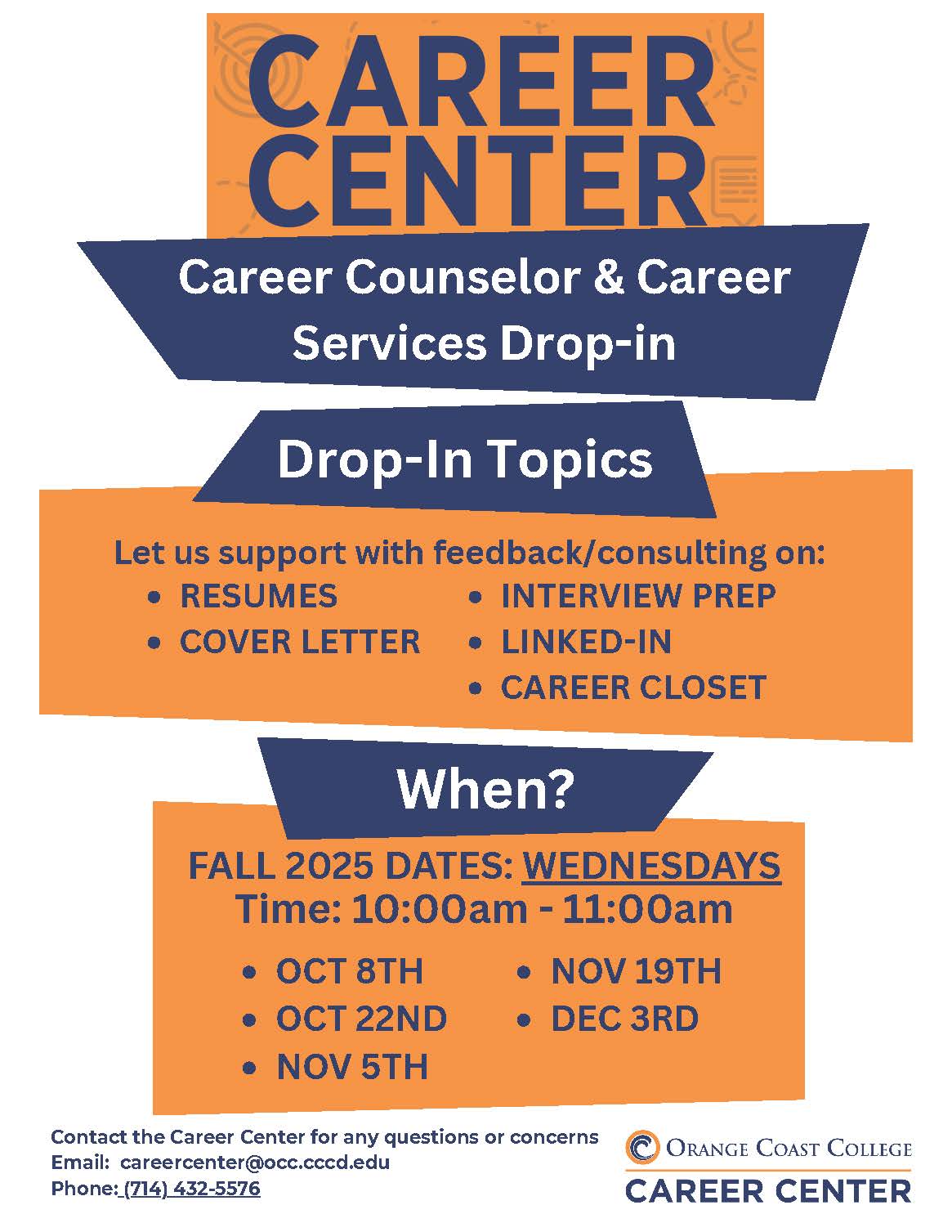 Career counseling drop in at Wellness Center