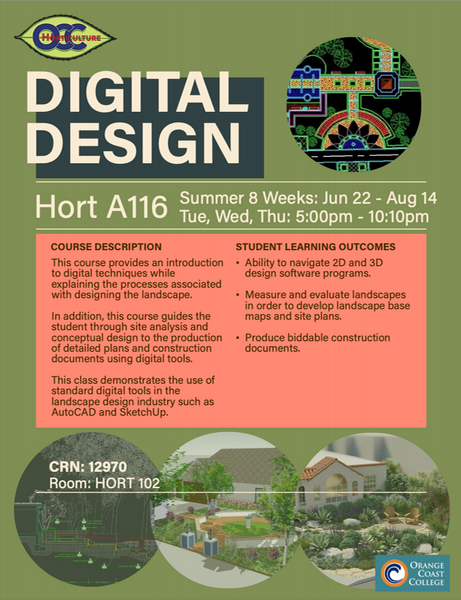 OCC horticulture flyer promoting the Digital Design course during the Summer