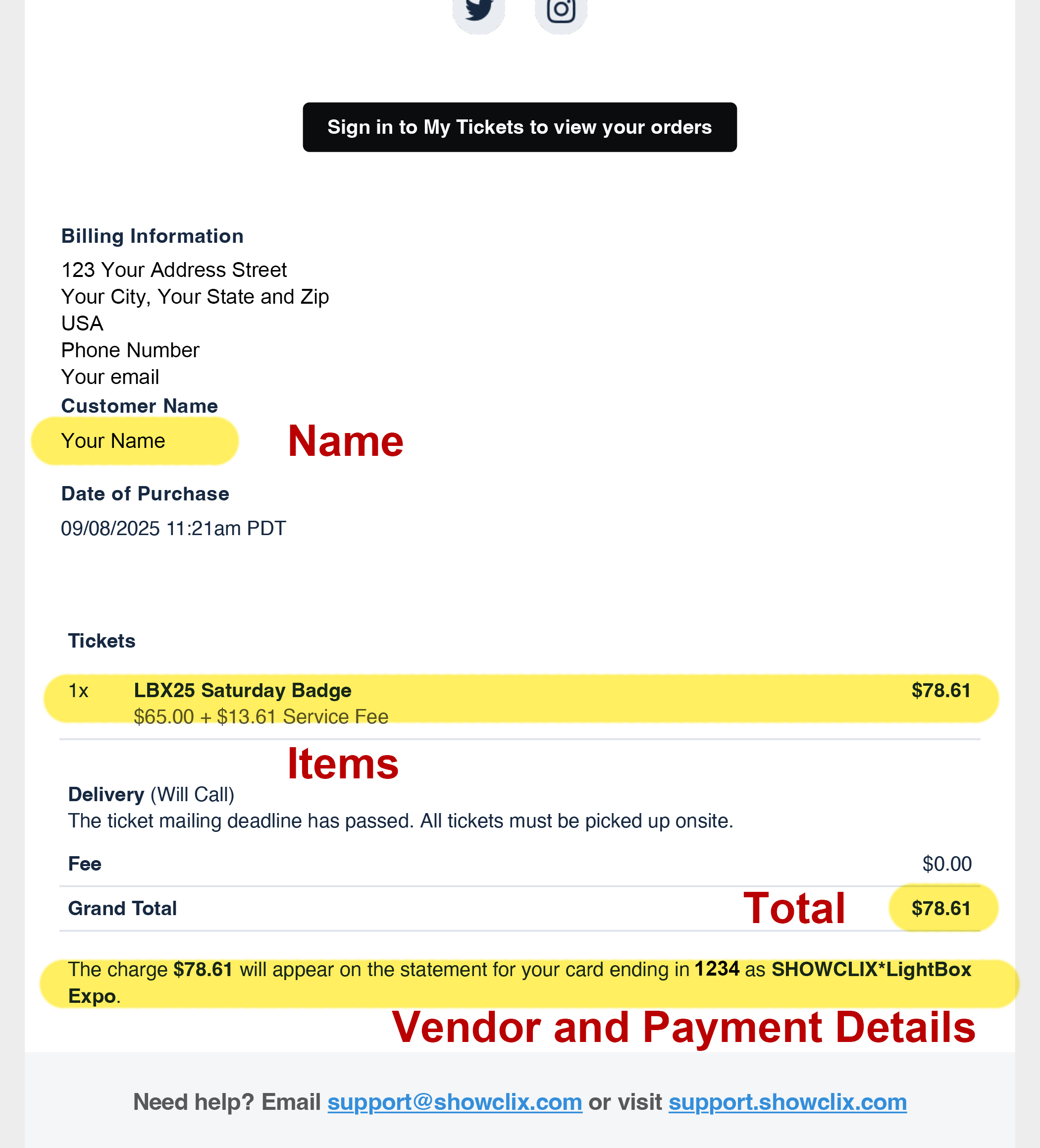 example of online receipt