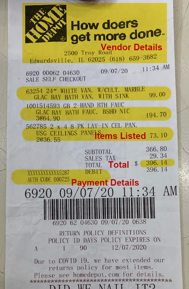 store receipt example
