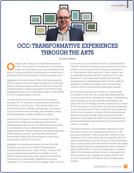 occ magazine spotlight article about doyle arts: