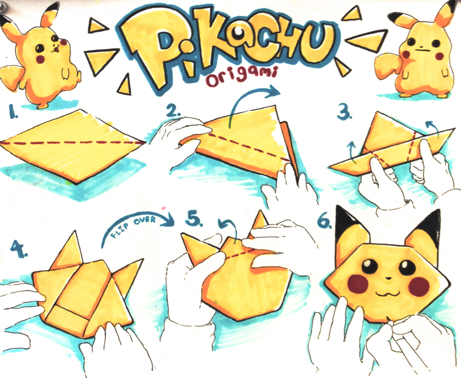 illustration of making a Pikachu origami
