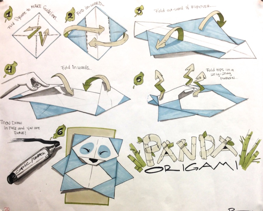 Illustration of making panda origami