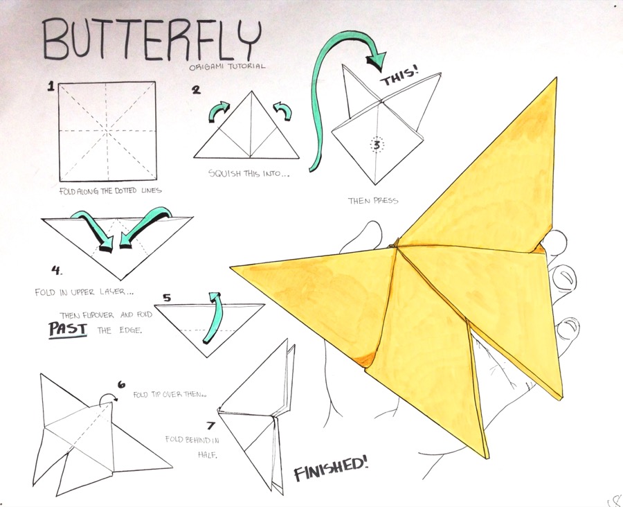 Illustration of making origami butterfly