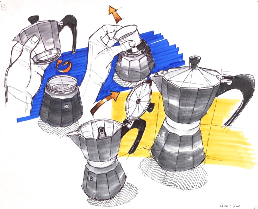 Illustration of disassembling a moka pot