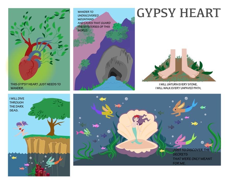 Illustration of Gypsy Heart display 4 different sceneries