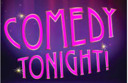 Comedy Tonight in neon with curtain in background