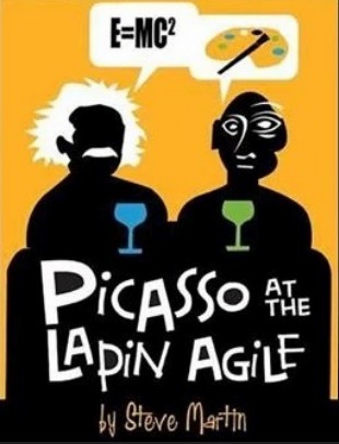 Picasso and Einstein sit together with glasses of wine