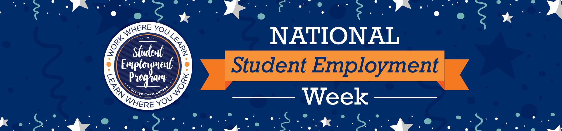 Stars and streamers. Text: National Student Employment Week.