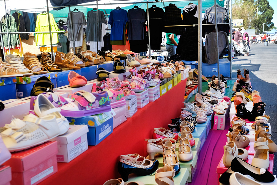 A clothing and shoe stand.
