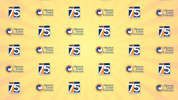 Repeated pattern of OCC and 75th logo on an orange background