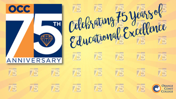 Repeated pattern of 75th logo in orange background. Text: Celebrating 75 years of Educational excellence.