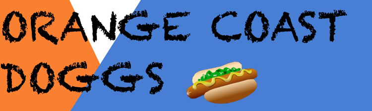 Hot dog. text: Orange Coast Doggs
