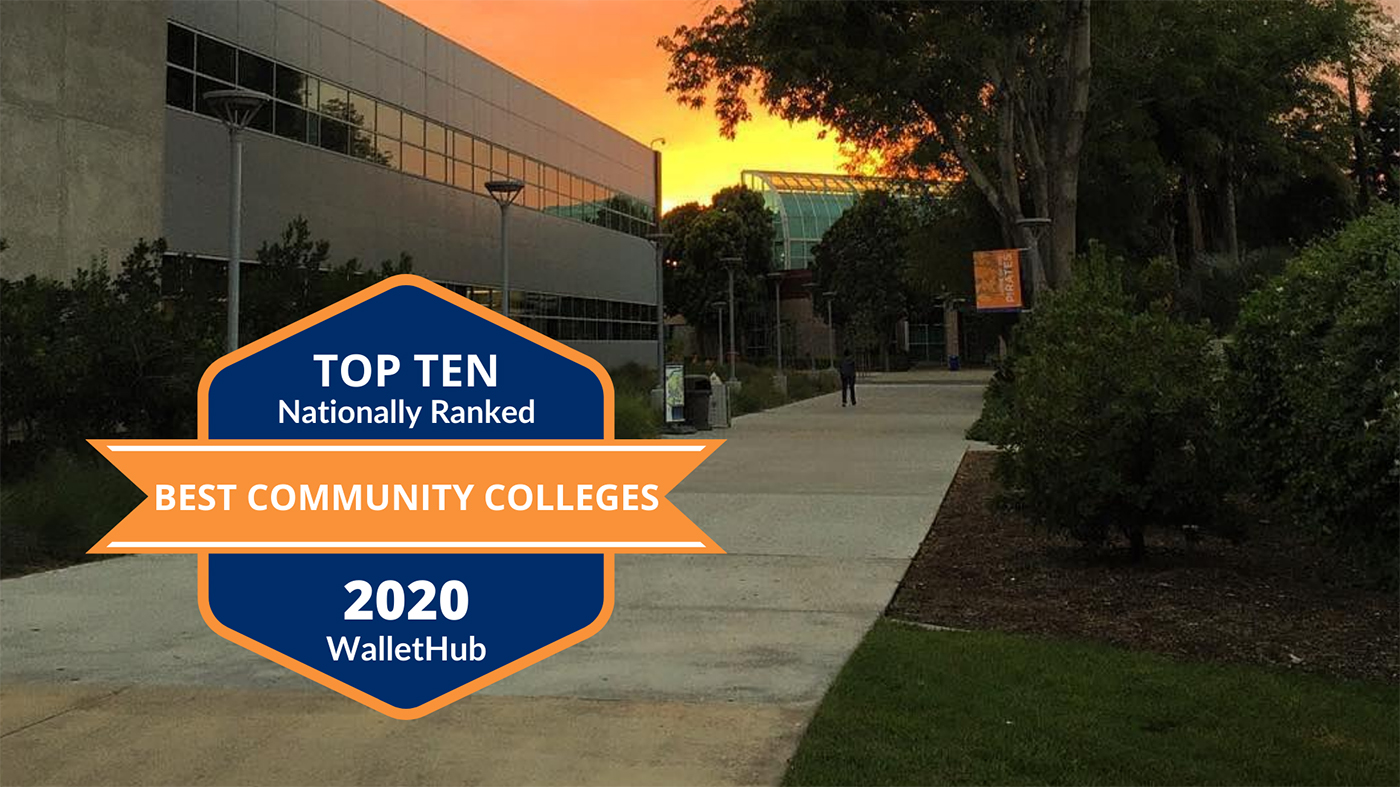 photo of occ library with orange and blue badge designating top ten national ranking