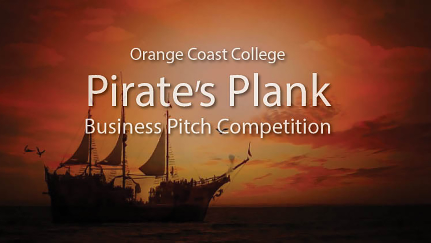 illustration of pirates ship against orange dusky background
