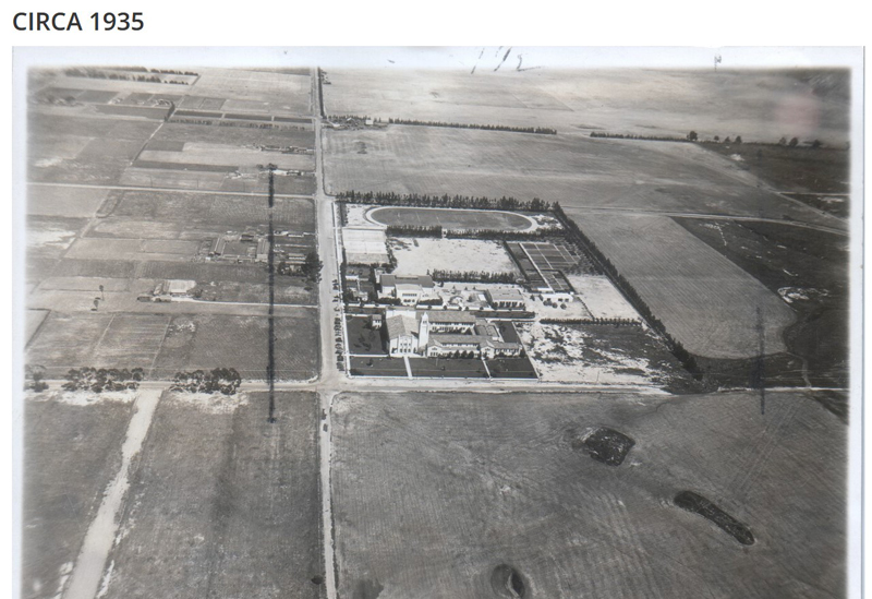 Aerial view of Newport Harbor high school 1935