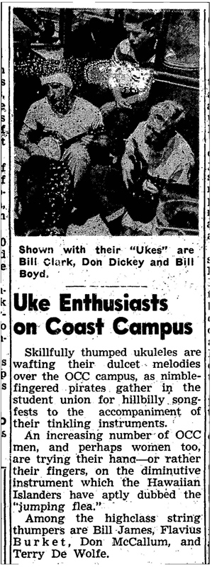 Article from the Barnacle Oct 1948 titled Uke Enthusiasts on Coast Campus