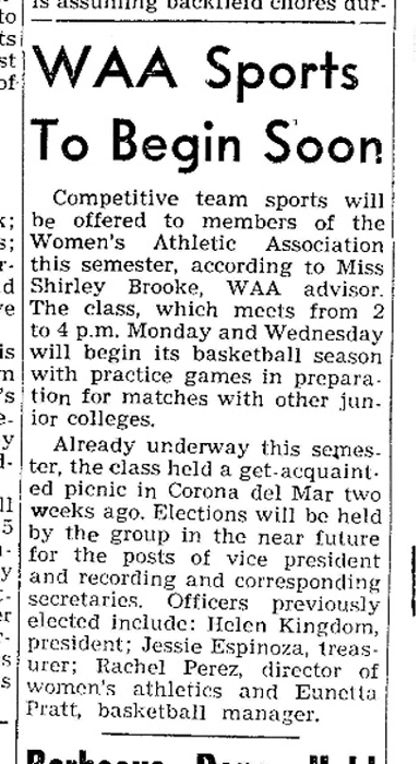 Sept. 1957 - Barnacle article titled "WAA Sports to Begin Soon"