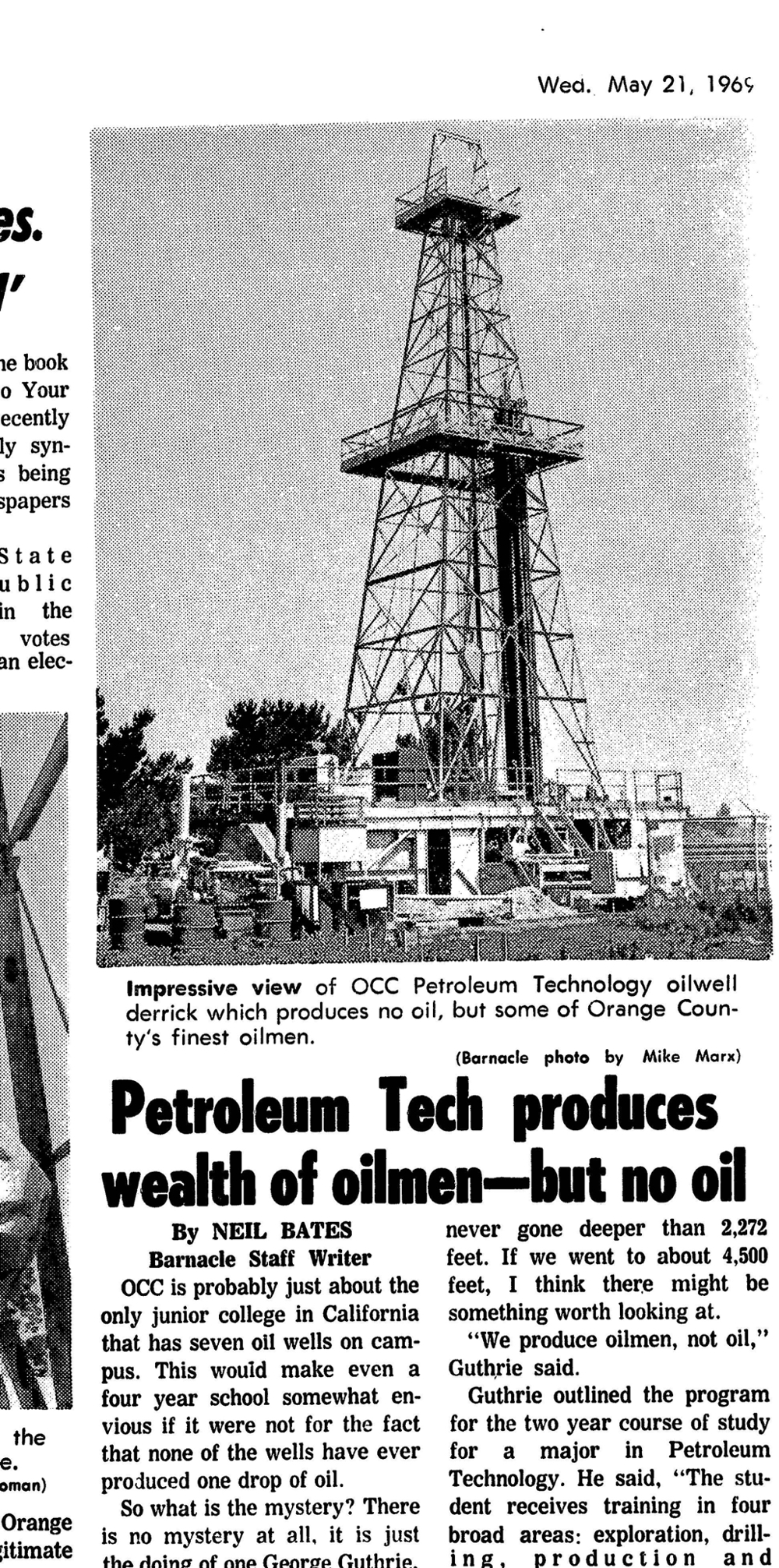 news clipping about OCC Petroleum Technology oilwell from May 21, 1969