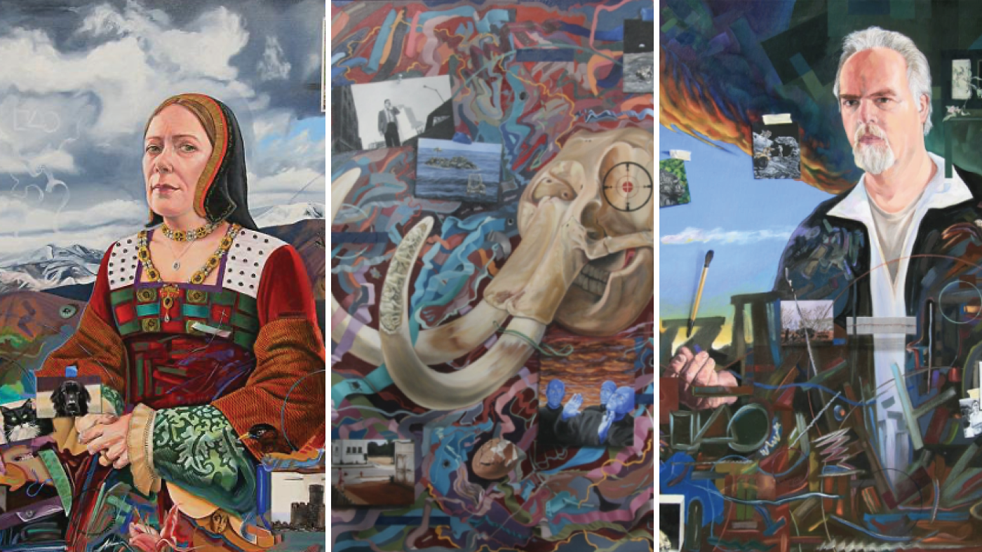 a collage of paintings