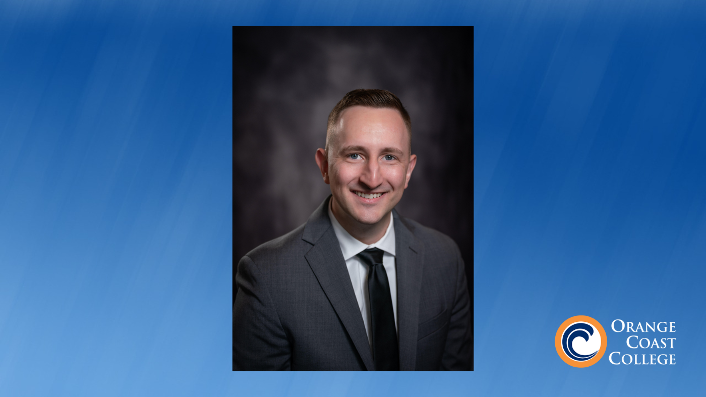 Blue background with headshot of man