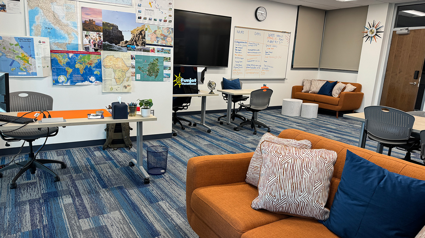 office space with desk and a couch