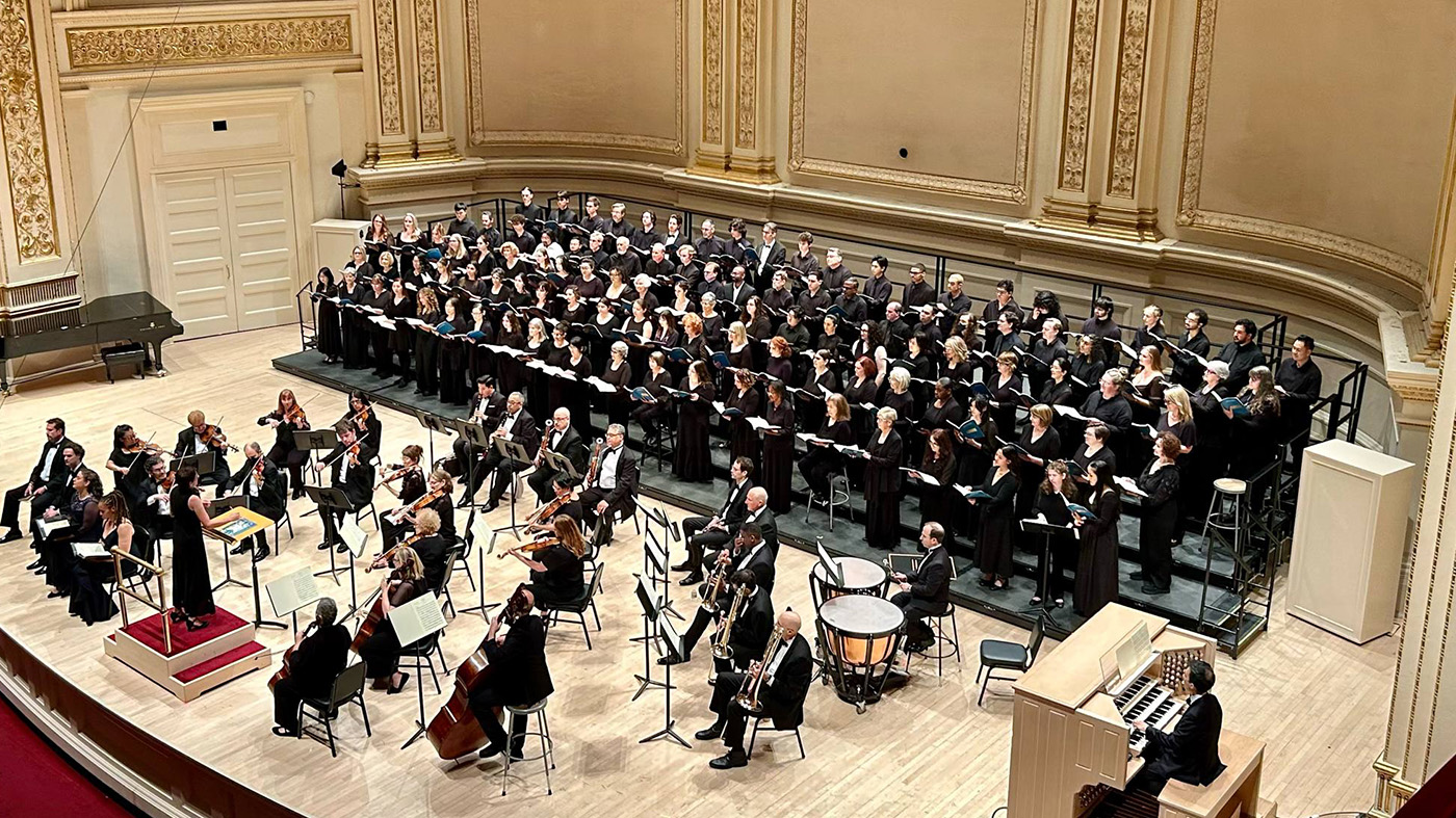 Aerial shot of performers on stage