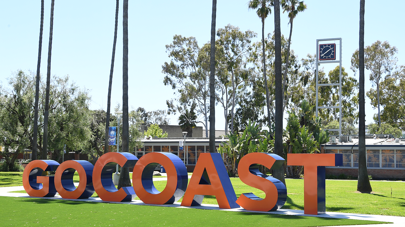 Go coast letters with palm trees in the background