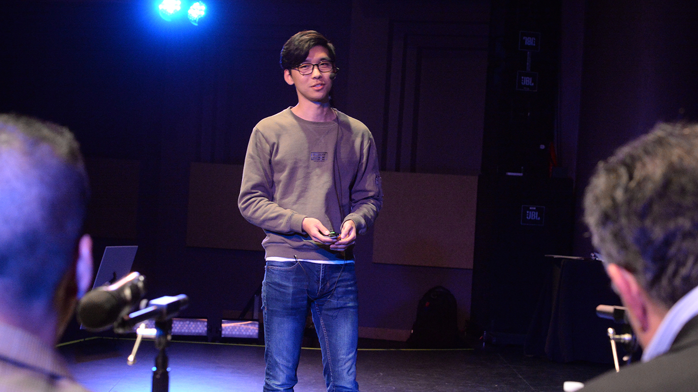 Pirate's Plank contestant gives a presentation to judges and audience.