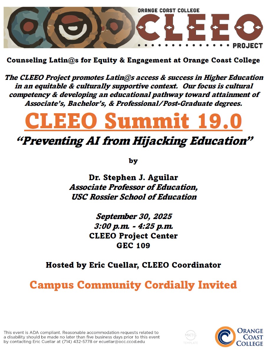CLEEO Summity 18.0 flyer highlighting the event details for March 25, 2025 at 3:00 - 4:25pm at GEC 109 CLEEO Project Center.
