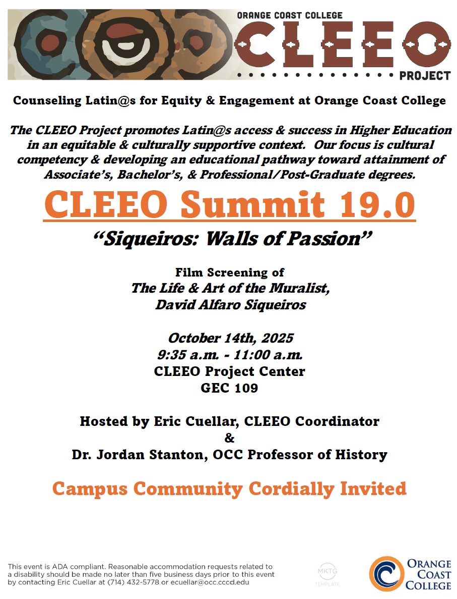 CLEEO Summit 19 flyer detailing event Siqueiros: Walls of Passion