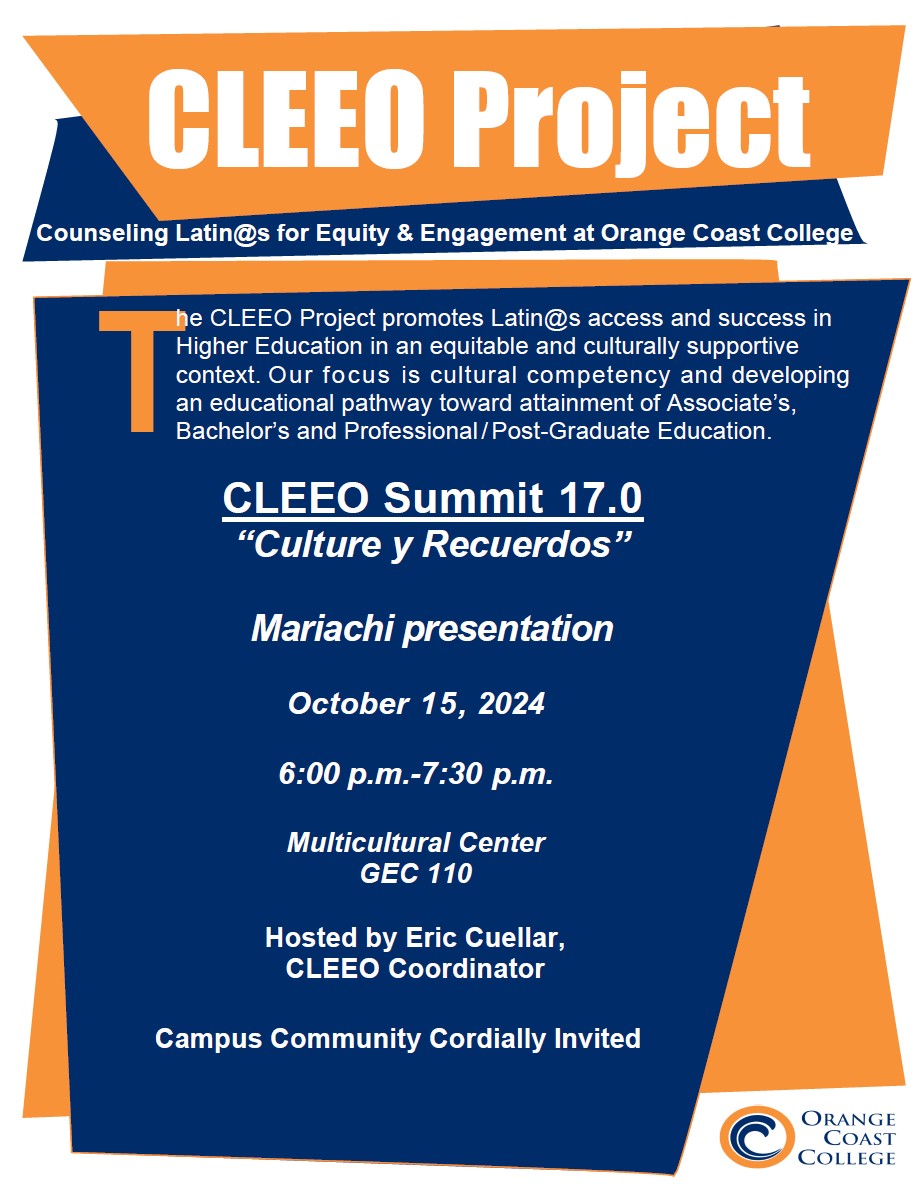 Culture y Recuerdos” Mariachi presentation October 15, 2024 6:00 p.m.-7:30 p.m. Multicultural Center GEC 110