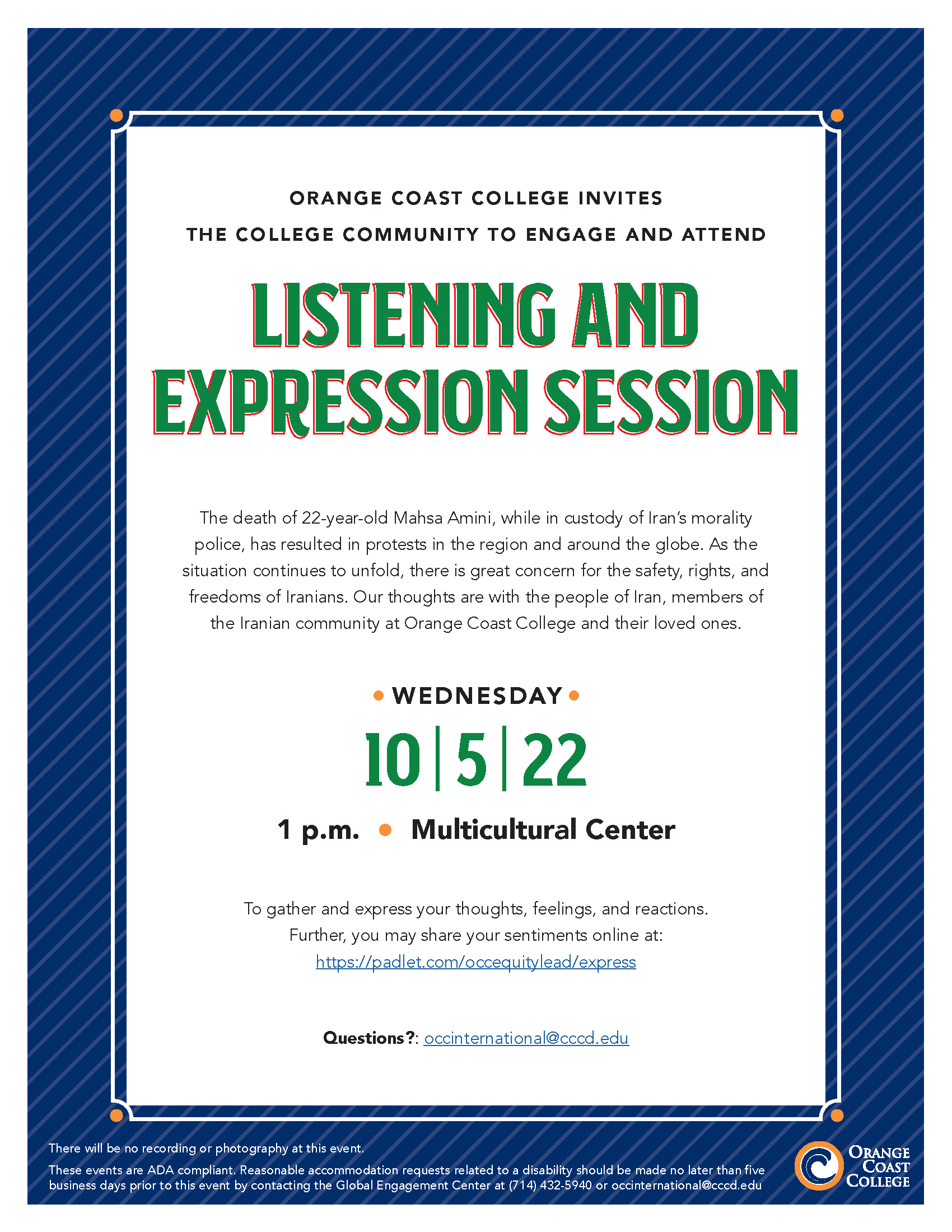 flyer for listening and expression session