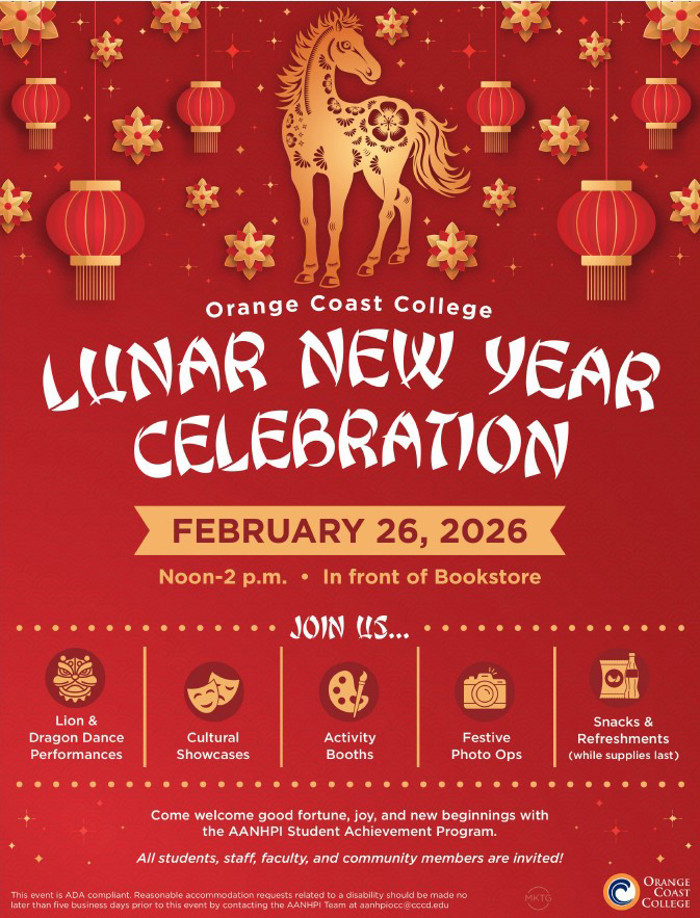 Lunar New Year celebration 2026 from 12 to 2pm outside OCC Bookstore on February 26th