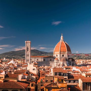 overlooking Florence Italy, with large domed church 