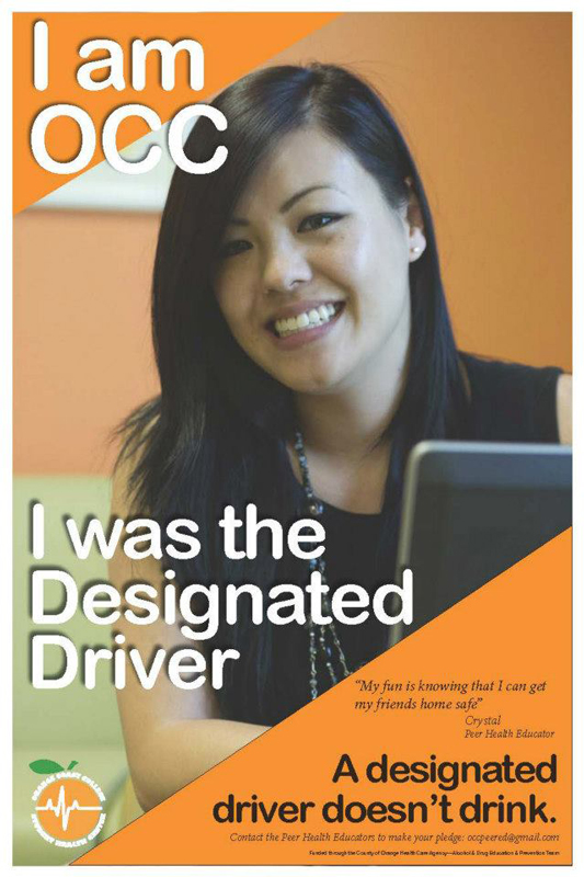 Flyer about designated driver with student using a computer.