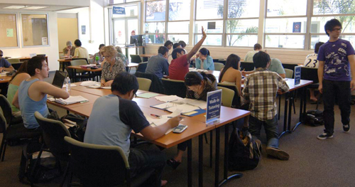 Students attending a drop-in tutoring