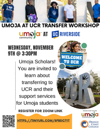 Umoja at UCR Transfer workshop flyer